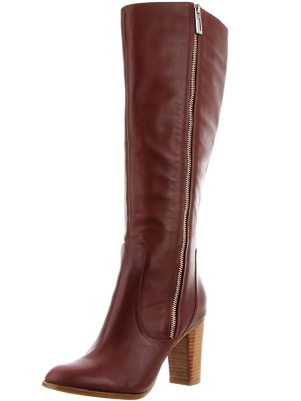 Calvin Klein Burgundy Over-the-Knee Leather Boots with Side Zip